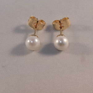 18K Yellow Gold Shell Pearl Bead Stud Earrings 6mm Women's Party Gift